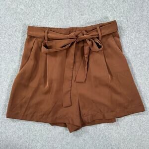 Blue Rain Brown Tie-Waist Paperbag Shorts